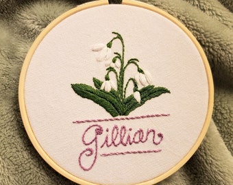 Personalized name & birth flower handmade embroidery, custom gift decor