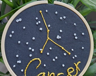 Cancer astrology constellation embroidery art, embroidery gift in hoop