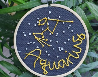 Aquarius astrology constellation embroidery art, embroidery gift in hoop