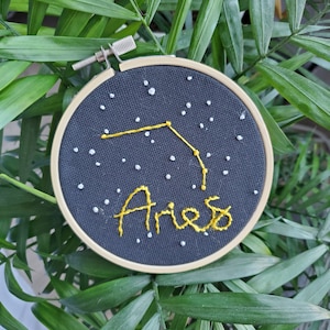 Aries astrology constellation embroidery art, embroidery gift in hoop image 1