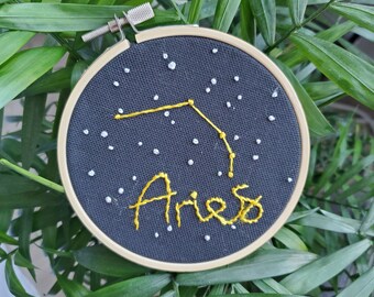 Aries astrology constellation embroidery art, embroidery gift in hoop