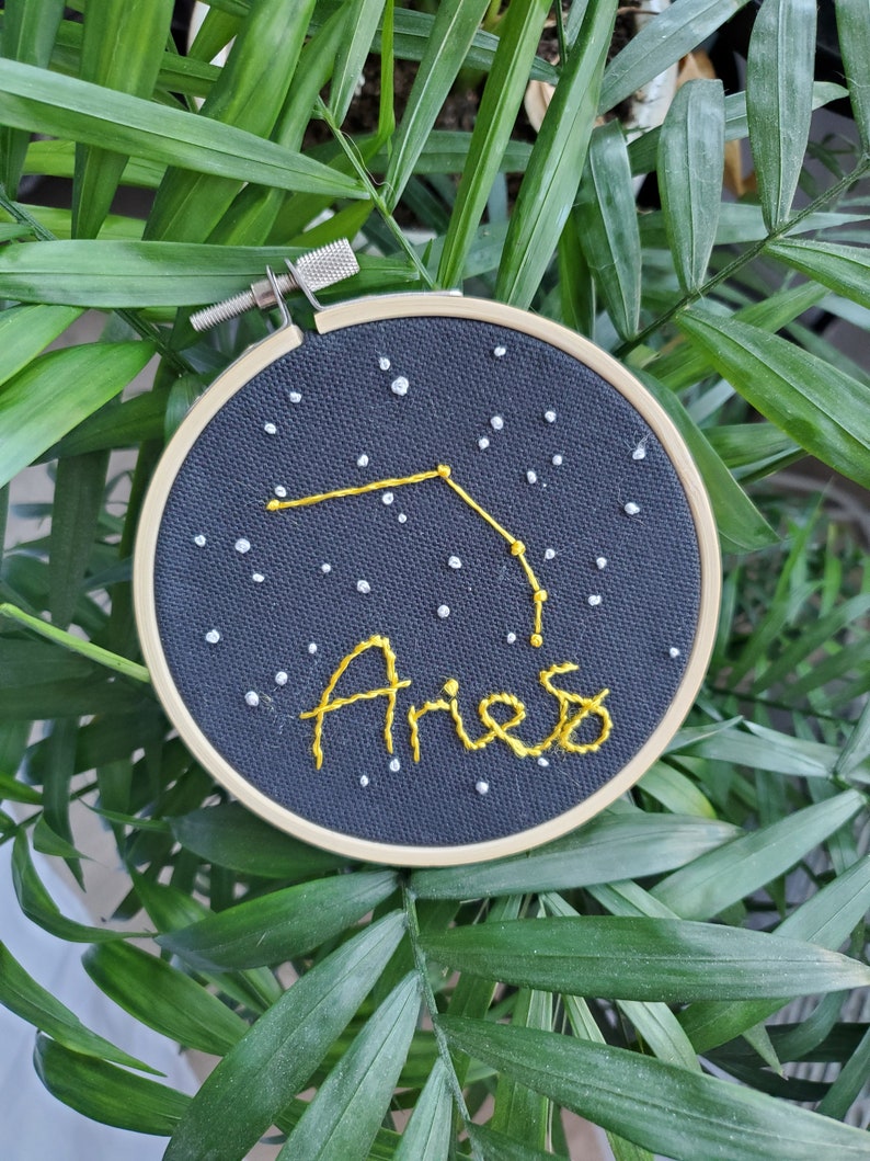 Aries astrology constellation embroidery art, embroidery gift in hoop image 1