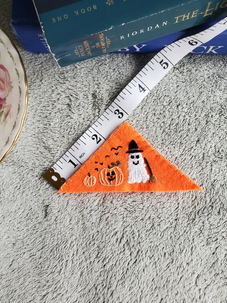 Handmade embroidered bookmark, spooky ghost and pumpkins image 5