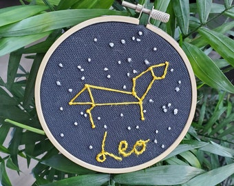 Leo astrology constellation embroidery art, embroidery gift in hoop