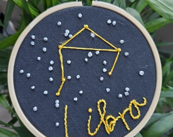 Libra astrology constellation embroidery art, embroidery gift in hoop