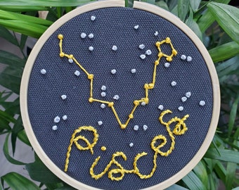 Pisces astrology constellation embroidery art, embroidery gift in hoop