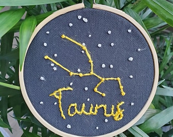 Taurus astrology constellation embroidery art, embroidery gift in hoop