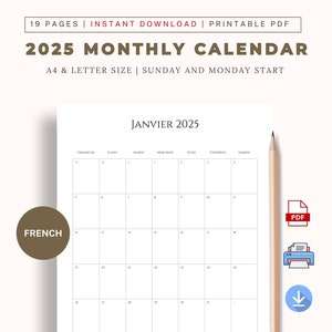 2025 Printable Monthly Calendar french Bonus: June to December 2024 ...