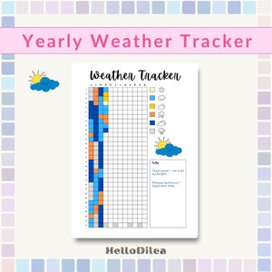 Météo annuelle à colorier avec notes | Page de journal imprimable | Coloriage météo | Suivi saisonnier | Suivi météo | Journal quotidien