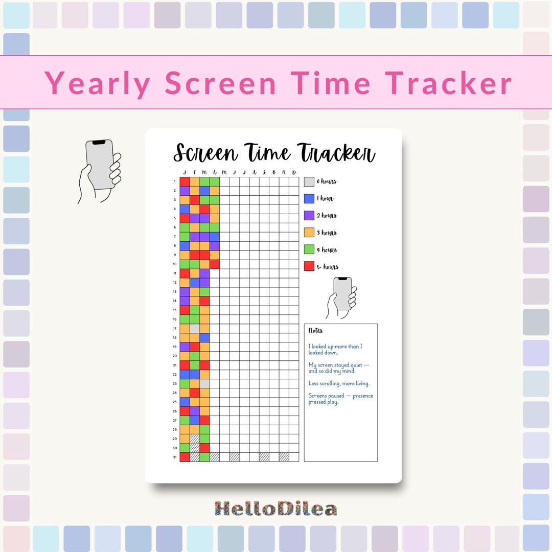 Color-in Yearly Screen Time Tracker With Notes | PRINTABLE Journal Page ...