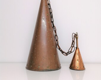 Lampe à suspension en cuivre fabriquée à la main - Luminaires Mid-Century, Danemark des années 70