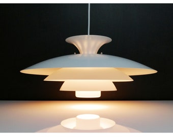 Large vintage Danish ceiling lamp by Form-Light Denmark, 1970s — white multi-layered design, perfect for mid-century Scandinavian homes