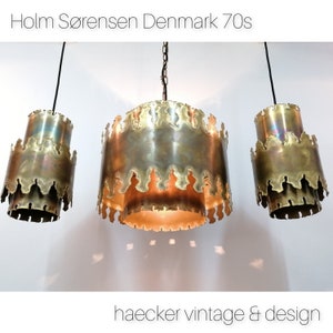 Iconic ! Dansih set of three brutalistic pendant lamps in oxidized brass by Svend Aage Holm Sørensen for Holm Sørensen & Co. Denmark 60s 70s