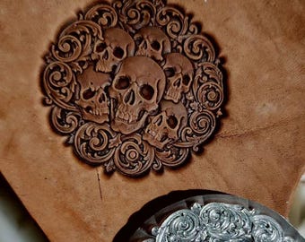3D Skull Leather Stamp Mold, Gothic Baroque Skull Leather Embossing Mold, Single Sided Leathercraft Tool