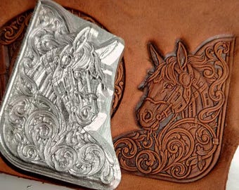 Western Horse Leather Stamp Mold, Horse Embossing Tool for Veg Tan Leather, Cowboy Style Press Mold for Leather Craft