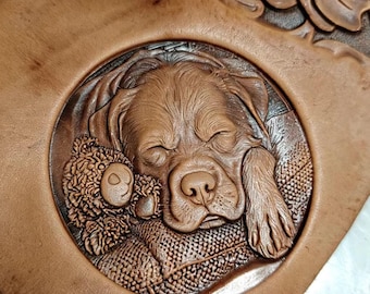 Carimbo de couro "Cachorro Dormindo", molde de relevo de 78 mm para cães e ursinhos de pelúcia, ferramenta de prensa de couro em alumínio