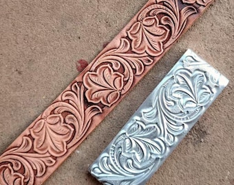 Seamless Border Leather Stamp Mold, Scroll Belt Embossing Tool, Repeatable Floral Press Mold for Veg Tan Leather, Aluminum Leather Tool