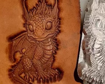 3D Dragon Leather Stamp Mold, Small Metal Embossing Tool for Veg Tan Leather, Fantasy Press Mold, 50mm × 32mm