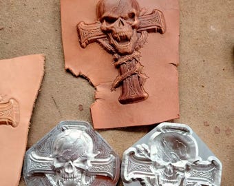 Gothic Skull Cross Leather Embossing Mold: Handmade Vegetable Tanned Cowhide
