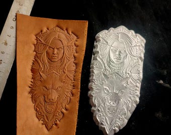Handcrafted Leather Stamping Mold - Wolf Head and Warrior Portrait Design - High-Quality 2A12 Super Duralumin Mold