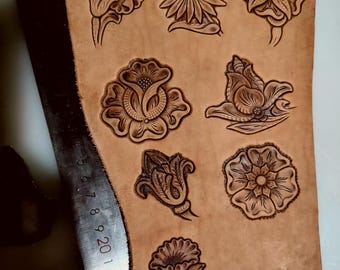 Coleção B de Moldes para Relevo Floral em Couro, 8 Desenhos de Flores, Ferramenta de Alumínio 2A12 para Couro, Peça Única de 50-60 mm