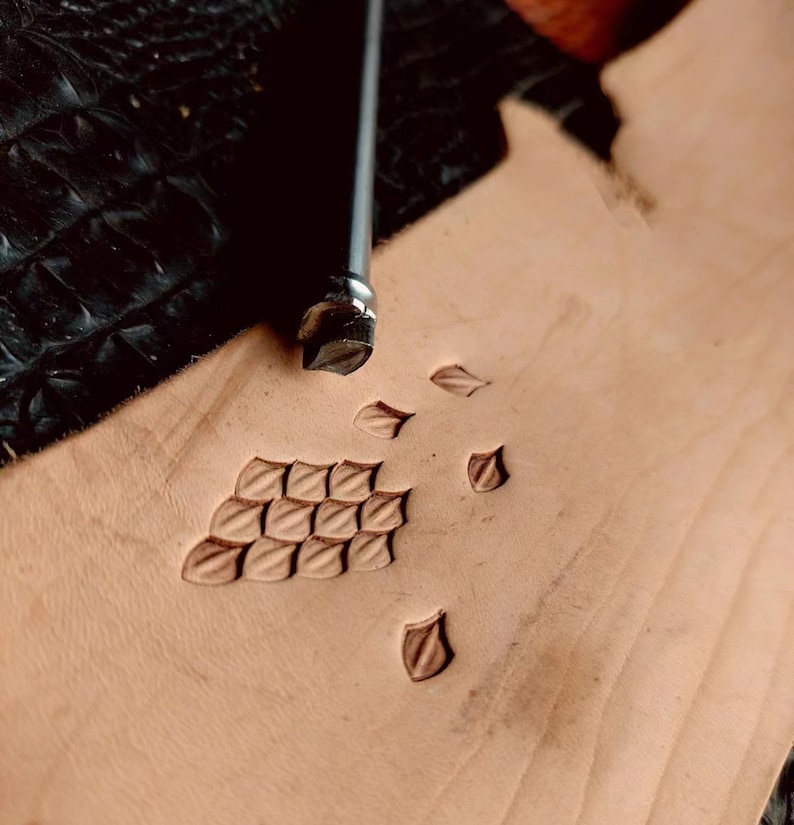 3D dragon scale pattern embossed on vegetable-tanned leather