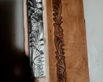 Molde para carimbo de couro com padrão floral em espiral de repetição infinita, ferramenta de gravação em relevo para cintos de 135,5 x 24 mm, carimbo de alumínio 2A12 para couro curtido vegetal.