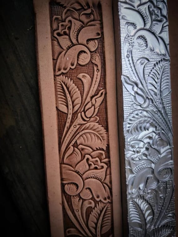 Rose Border Leather Stamp Mold, Long Leather Press for Belt Edges, Floral Embossing Tool for Veg Tan Leather, Aluminum Leather Craft Tool