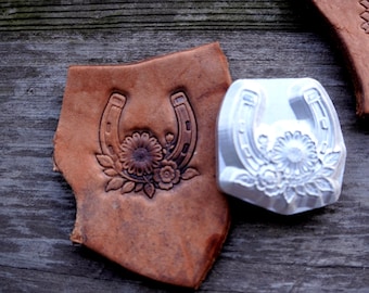 Horseshoe Floral Leather Stamp Mold, Western Daisy Flower Leather Embossing Mold for Wallet Bags Horse Tack