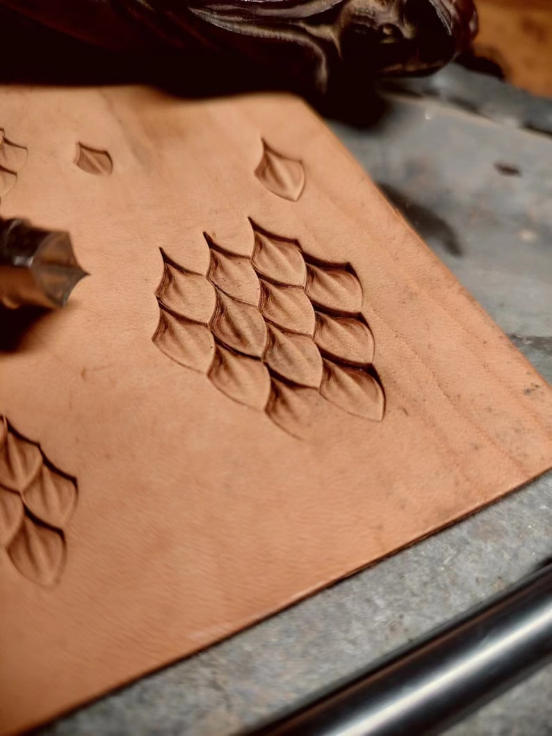 Fantasy dragon scale texture stamp for veg tan leather
