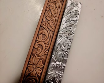 Molde para carimbo de couro com estampa floral ocidental para cinto, 185 x 30 mm, ferramenta de gravação em relevo com repetição infinita, carimbo para artesanato em couro com estampa de acanto.