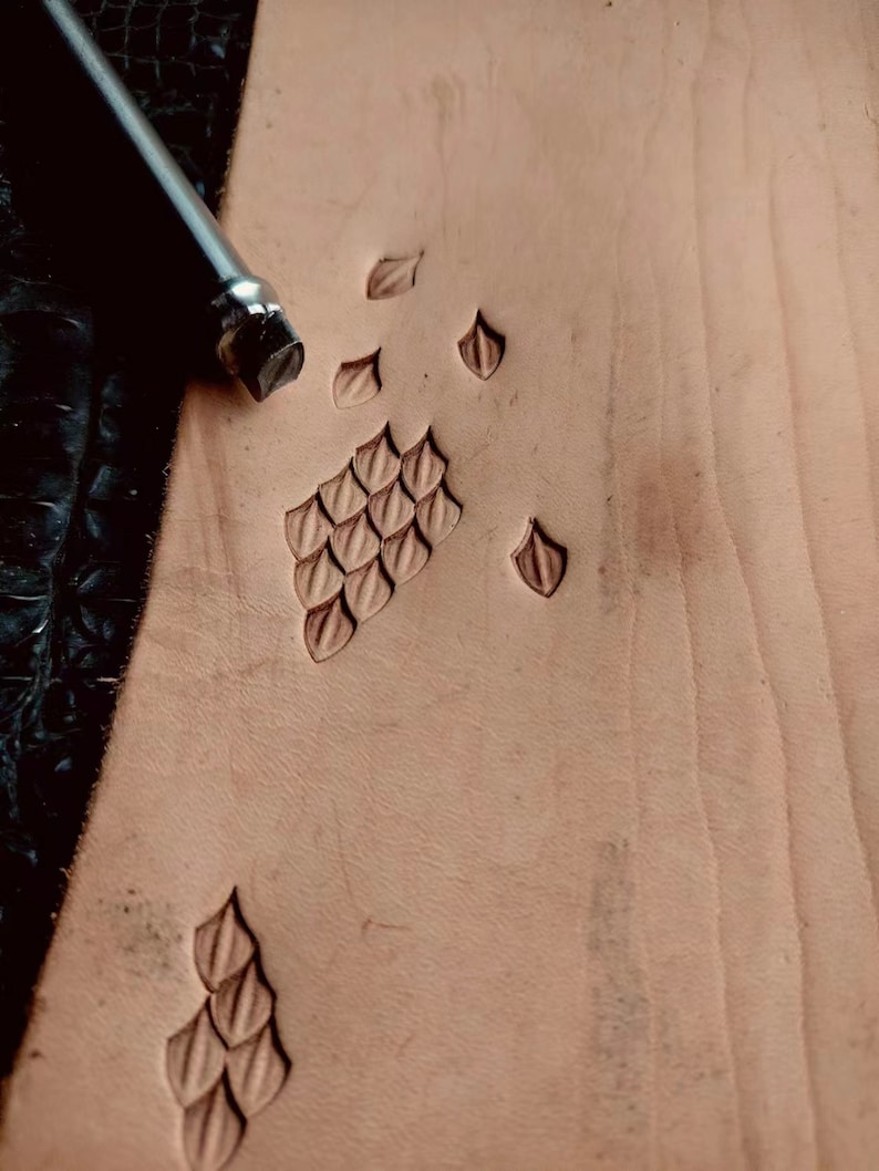 3D dragon scale pattern embossed on vegetable-tanned leather