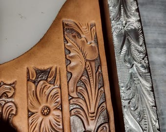 Carimbo de couro com estampa floral repetida, molde para relevo de flores infinitas, ferramenta de prensa para alça floral estilo western, 177 mm x 30 mm