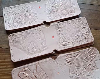 Leather embossed pattern driver's license case, pressed by leather stamp, without Dye - Partially with liner - DIY Leather Tool