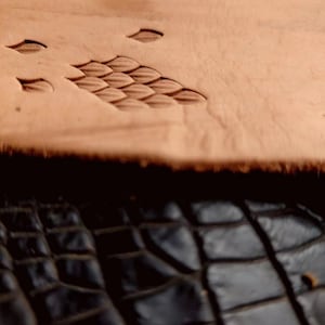 3D dragon scale pattern embossed on vegetable-tanned leather
