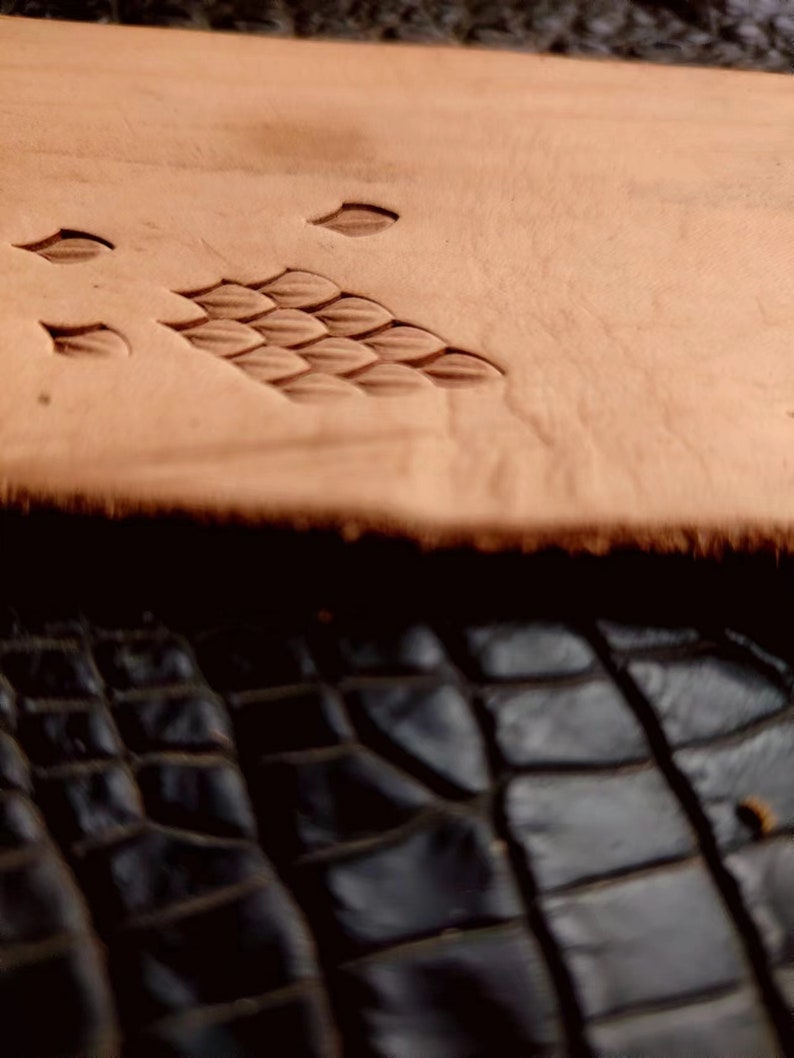 3D dragon scale pattern embossed on vegetable-tanned leather
