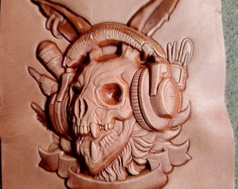 Rock DJ Bunny Skull Leather Stamp | Deep Embossed Leather Mold for Gothic, Punk, Rock Style Leathercraft Projects