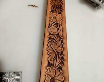 Molde para carimbo de couro com estampa floral ocidental, ferramenta de gravação em relevo para cintos com repetição infinita, carimbo botânico para artesanato em couro, 133 mm x 38 mm