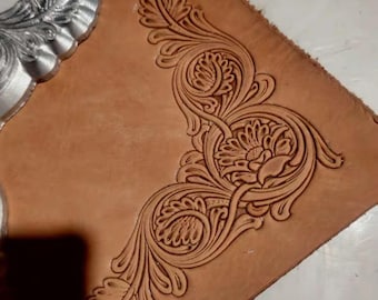 Floral Embossing mold for leather with relief acanthus pattern corner design, 3D leather stamp mold for vegetable-tanned leather embossing