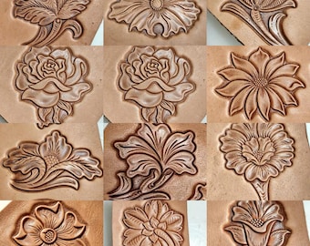 Coleção J de Carimbos de Couro com Flores, 11 Opções de Estilo, Molde de Alumínio para Relevo em Couro Curtido Vegetal, Ferramenta de Prensa Floral