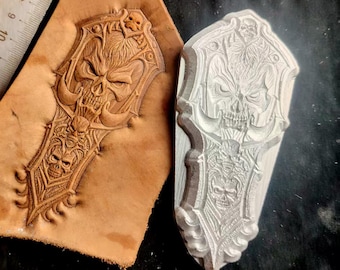 Handcrafted Leather Stamping Mold - Skull and Crossbones Shield Design - Premium 2A12 Super Duralumin Mold