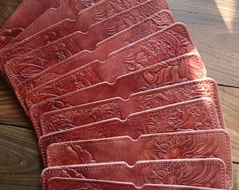 Leather embossed pattern driver's license case, pressed by leather stamp, with Dye - Partially with liner - DIY Leather Tool