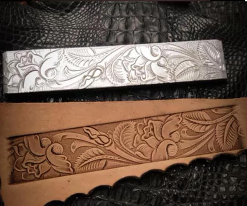 Metal border leather mold with embossed leather sample