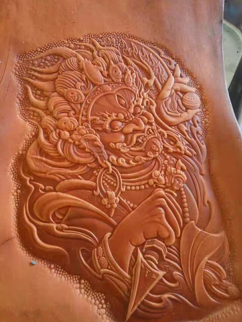 Vintage Chinese Carving Leather Patterns, Zhongkui, Big Leather Mold ...