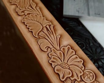 Molde de extensão infinita para gravação em couro, carimbo floral para correias, padrão contínuo, ferramenta de alumínio 2A12 de 160 x 38 mm.