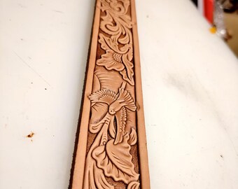 Carimbo de couro com estampa floral de beija-flor repetido, molde para relevo de pergaminho de pássaro infinito, 192 mm x 38 mm