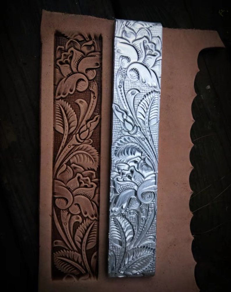 Long floral leather stamp mold for belt edge decoration