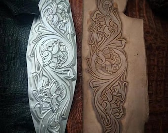 3D Arabesque Leather Embossing Mold: Handmade Tang Grass Pattern (80x290mm)