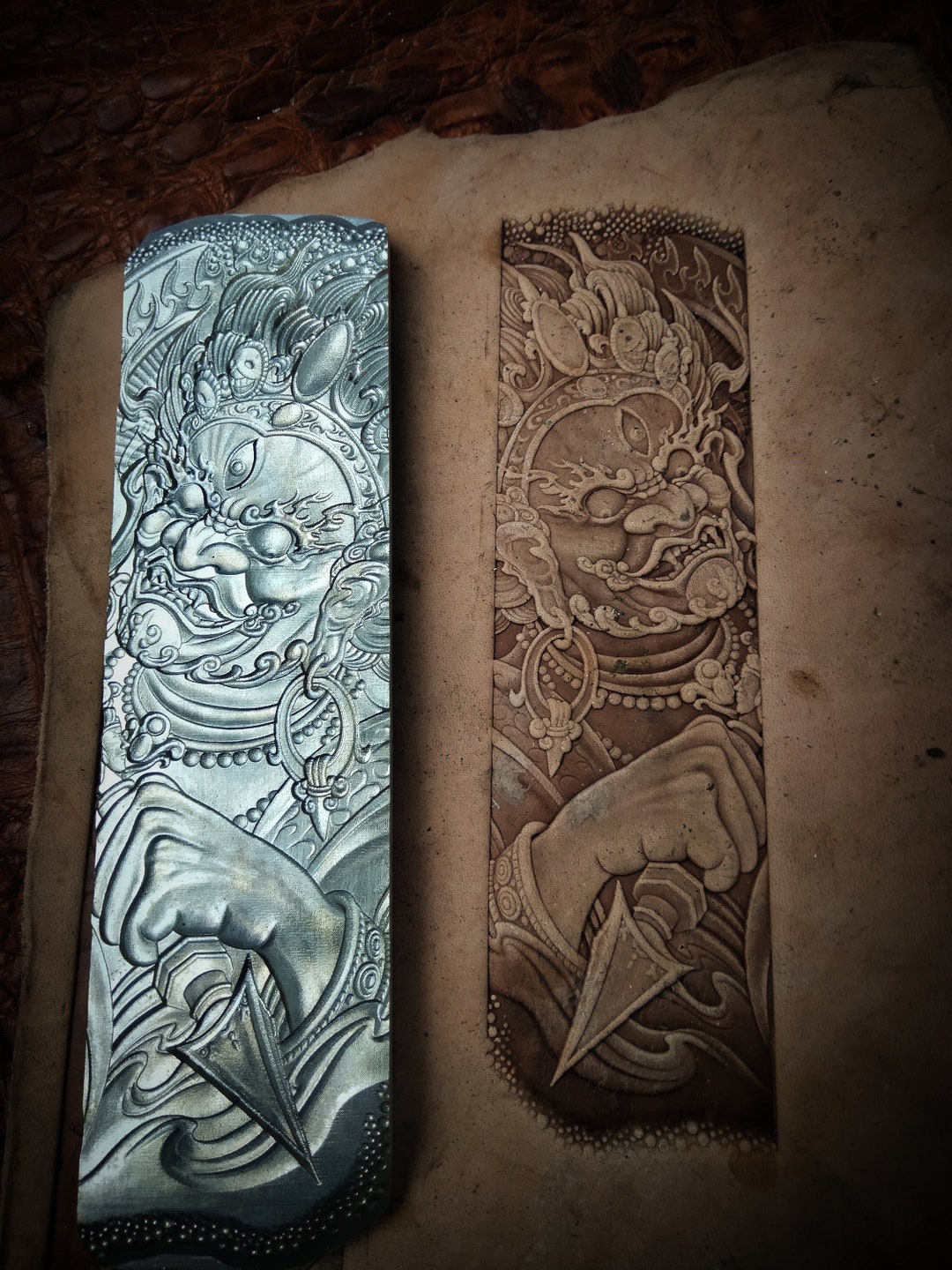 Vintage Chinese Carving Leather Patterns, Zhongkui, Leather Mold ...