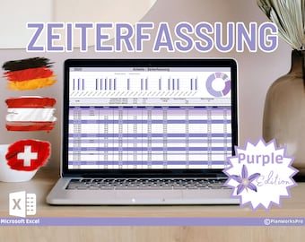 Time tracking Purple Excel template 2026, time tracking, overtime tracker, vacation days (German)